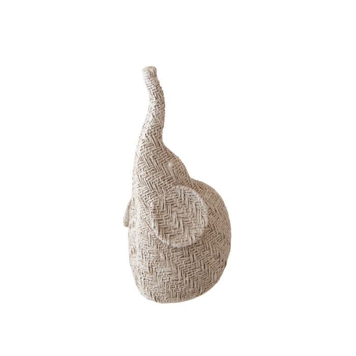 Horrace Resin Taupe Woven Elephant Small