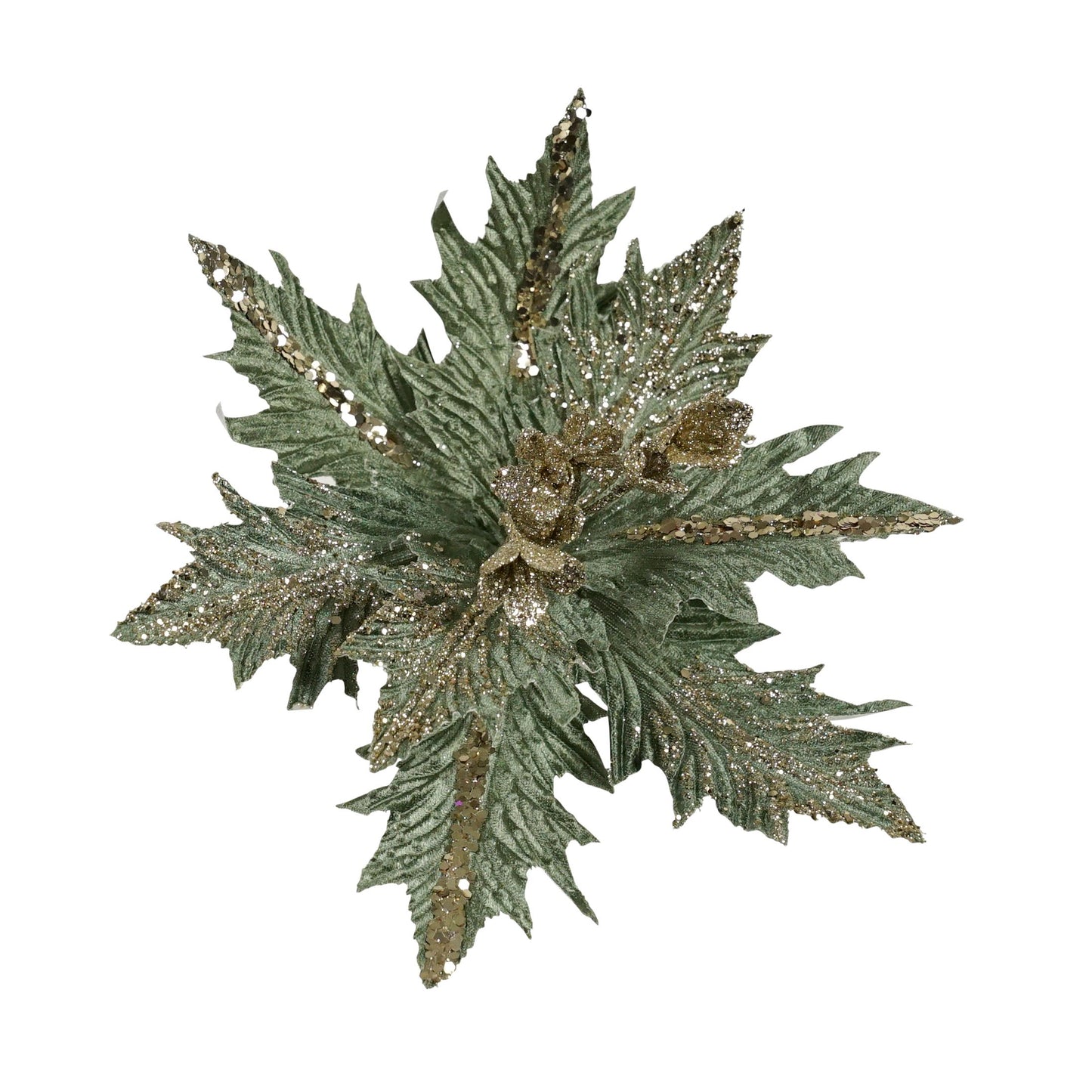 Clip Poinsettia Sage Gold Sequins
