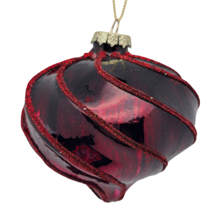 Twisted Burgandy Glass Onion Bauble