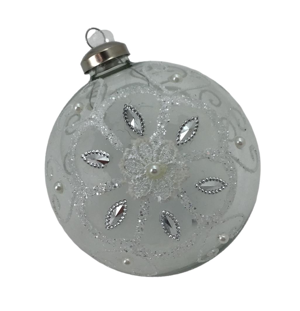 White Silver Foral Ball Hanging Ornament