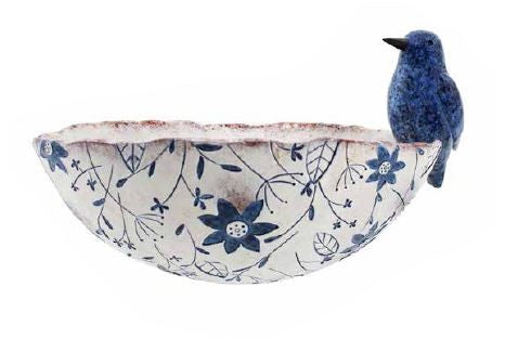 White Patterned Wall Pot with Bird