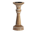 Handcrafted Carved Mango Wood Pillar Candlestick