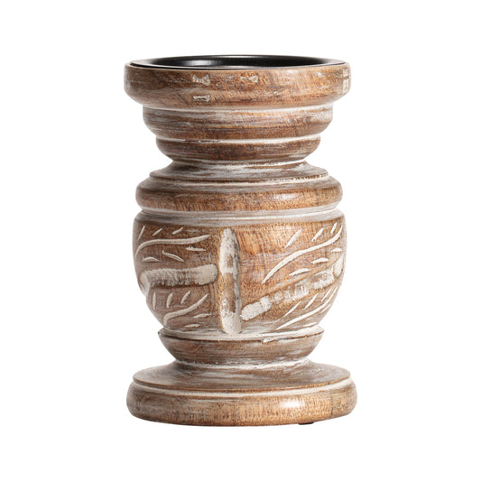 Handcrafted Mango Wood Carved Squat Pillar 10.5cm