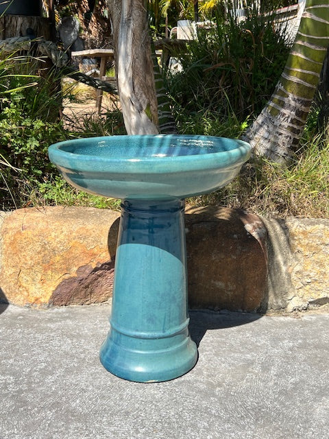 Glazed Ceramic Birdbath Teal