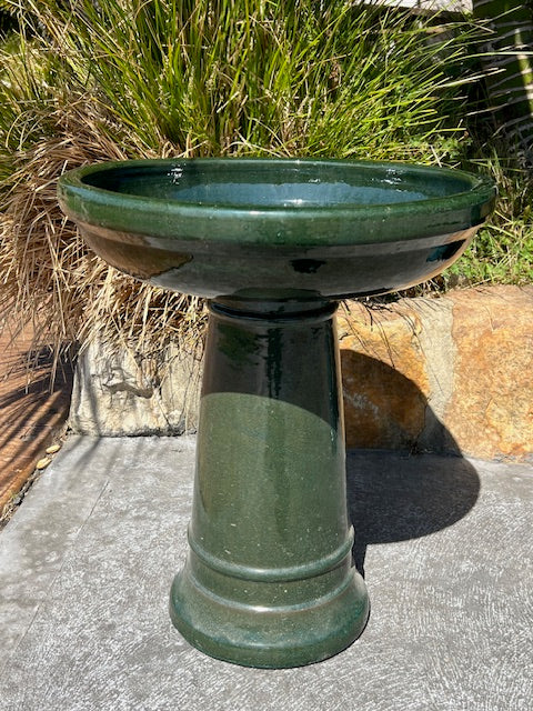 Glazed Ceramic Birdbath Emerald Green