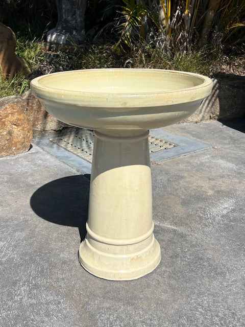 Glazed Ceramic Birdbath Cream