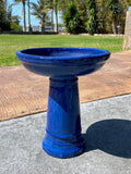 Glazed Ceramic Bird Bath Blue