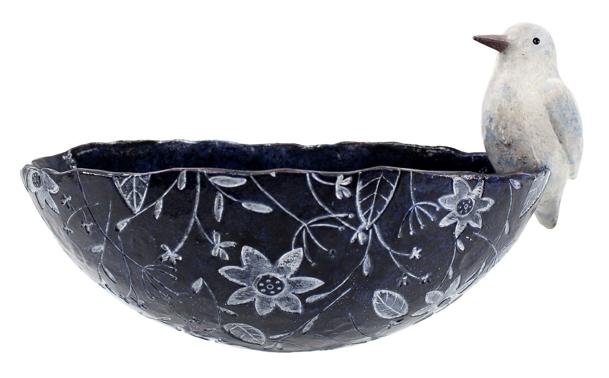Blue Patterned Wall Pot with Bird