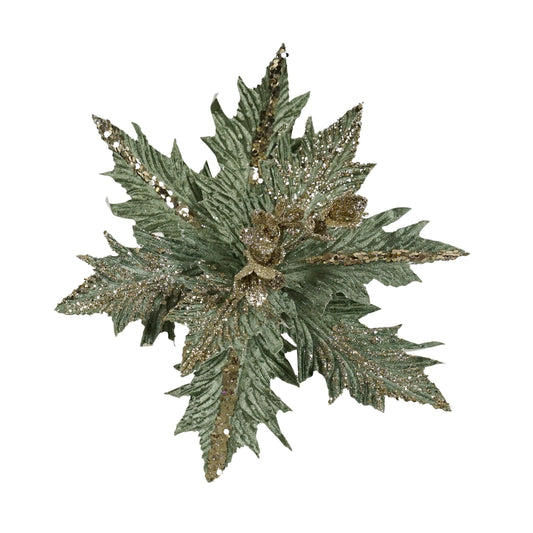 Clip Poinsettia Sage Gold Sequins