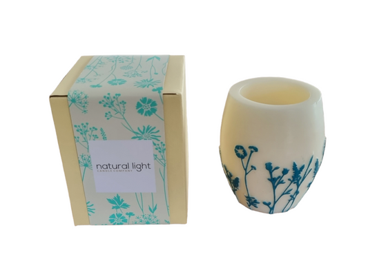 W/Flower 4" Hurricane Wh/Porcelain Blue