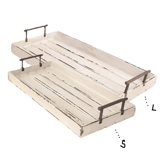 Lazette Timber Rectangle Tray Cream Small