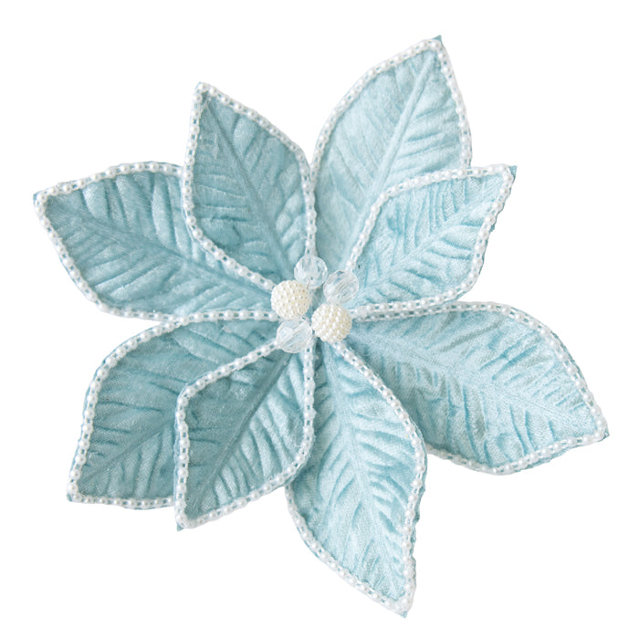 Blue, White Pearl Poinsettia Clip on