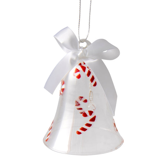 Red and White Candy Cane Bell Glass