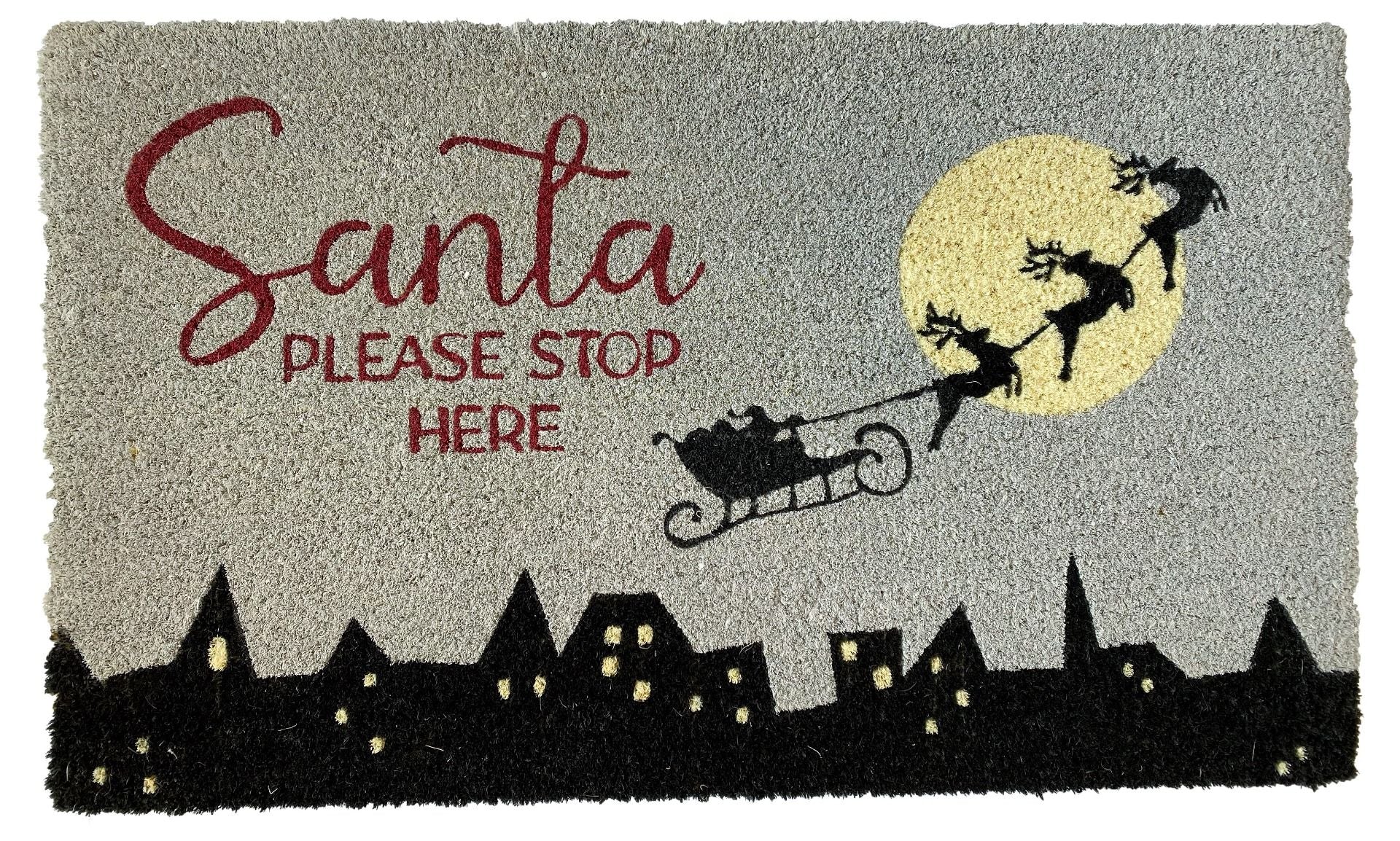 Santa Please Stop Here Doormat Red & Grey