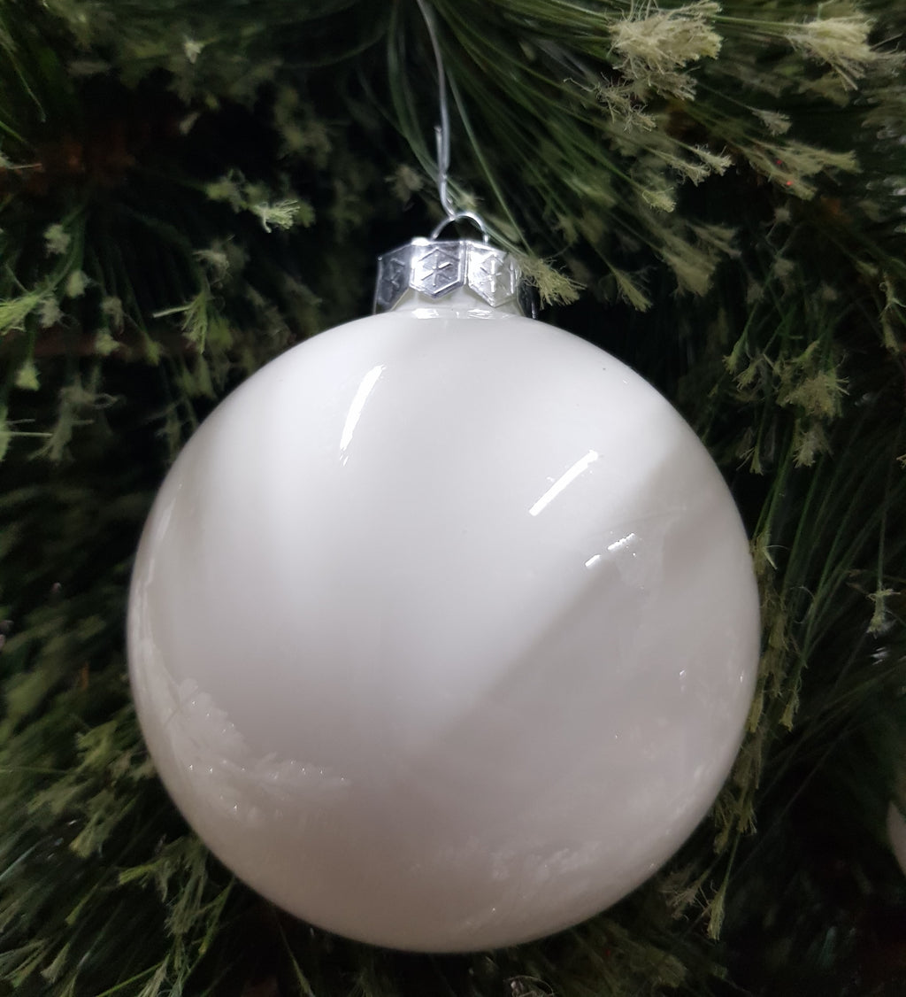 Glass Bauble Pack 12 White 8cm