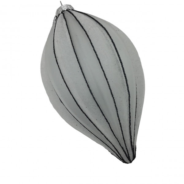 White Lined Long Drop Hanging Ornament
