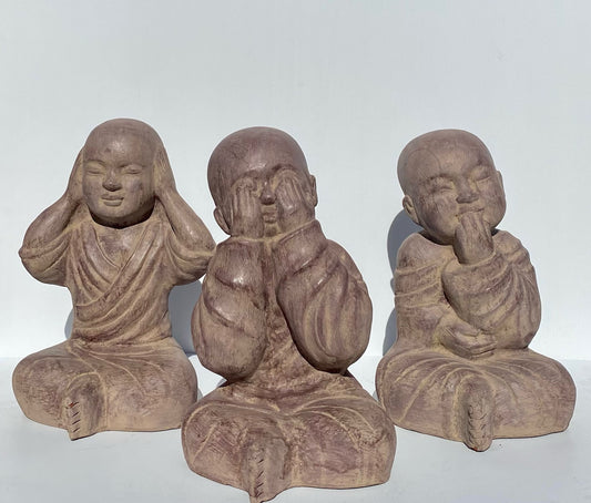 Sitting Monk Hear, See, Speak Brown 40cm