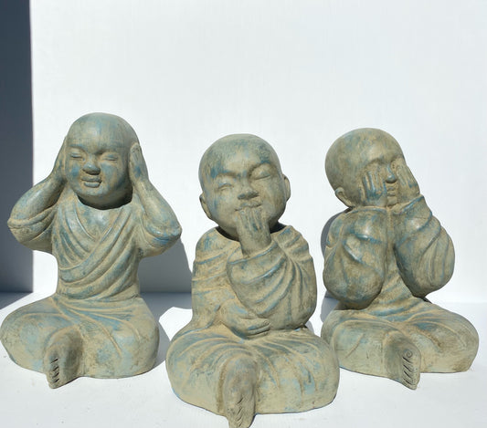 Sitting Monk Hear, See, Speak Green 40cm